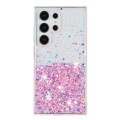 For Samsung Galaxy S23 Ultra 5G Transparent Frame Noctilucent Glitter Powder TPU Phone Case(Pink)