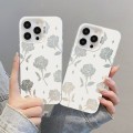 For iPhone 15 Plus Silver Painting PC Hybrid TPU Phone Case(Hollow Rose White)