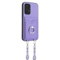 For Samsung Galaxy A53 5G R20 Crossbody Rope Ring Card Holder Phone Case(Purple)