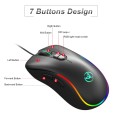 HXSJ J300 7 Keys RGB Lighting Programmable Gaming Wired Mouse(Black)