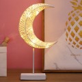 Moon Shape Rattan Romantic LED Holiday Light with Holder, Warm Fairy Decorative Lamp Night Light for