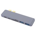 6 in 1 Multi-function Aluminium Alloy 5Gbps Transfer Rate Dual USB-C / Type-C HUB Adapter with 2 USB
