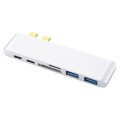 6 in 1 Multi-function Aluminium Alloy 5Gbps Transfer Rate Dual USB-C / Type-C HUB Adapter with 2 USB