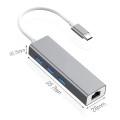 USB-C / Type-C to Fast Ethernet RJ45 & 3 x USB 3.0 Adapter Converter HUB(Grey)