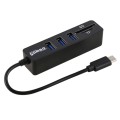 2 in 1 TF & SD Card Reader + 3 x USB Ports to USB-C / Type-C HUB Converter, Total Length: 24cm(Black