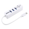 2 in 1 TF & SD Card Reader + 3 x USB Ports to USB-C / Type-C HUB Converter, Total Length: 24cm(White