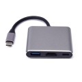 V125 UCB-C / Type-C Male to PD +  HDMI + USB 3.0 Female 3 in 1 Converter(Grey)