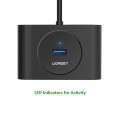 UGREEN Portable Super Speed 4 Ports USB 3.0 HUB Cable Adapter, Not Support OTG, Cable Length: 1m(Bla