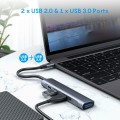 QC521 5 in 1 2xUSB2.0+USB3.0+Audio Port+PD to USB-C / Type-C HUB Adapter