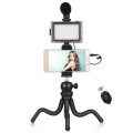 PULUZ  4 in 1 Vlogging Live Mini Octopus Bracket Kit + Studio Light + Microphone + Phone Clamp Kits(