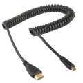 1.4 Version, Gold Plated Micro HDMI Male to HDMI Male Coiled Cable, Support 3D / Ethernet, Length: 6