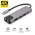 USB-C/Type-C to HD 4K HDMI + RJ45 + USB 3.0 + USB 2.0 + PD 5 in 1 HUB Converter