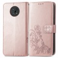 For Nokia G50 Four-leaf Clasp Embossed Leather Case with Lanyard & Card Slots & Wallet & Holder(Rose