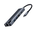 5 in 1 USB Type-C to RJ45+USB3.0 x 2+PD+HDMI HUB Adapter