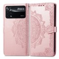 For Xiaomi Poco X4 Pro 5G Mandala Flower Embossed Flip Leather Phone Case(Rose Gold)