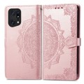 For OPPO Find X5 Mandala Flower Embossed Flip Leather Phone Case(Rose Gold)