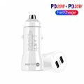TE-P8 40W PD20W + PD20W Dual Port PD3.0 Car Charger with Type-c to Type-C Data Cable, Length: 1m(Whi
