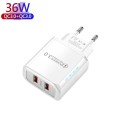 36W Dual Port QC3.0 USB Charger with 3A USB to Type-C Data Cable , EU Plug(White)