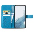 For Samsung Galaxy S23 Ultra 5G Four-leaf Clasp Embossed Buckle Leather Phone Case(Blue)