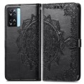 For OPPO A57s Mandala Flower Embossed Leather Phone Case(Black)