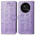 For Huawei Nova Y90 Cute Cat and Dog Embossed Leather Phone Case(Purple)