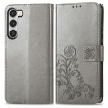 For Samsung Galaxy A14 5G Four-leaf Clasp Embossed Buckle Leather Phone Case(Gray)