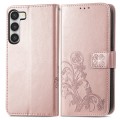 For Samsung Galaxy A34 5G Four-leaf Clasp Embossed Buckle Leather Phone Case(Rose Gold)