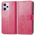 For Xiaomi Redmi Note 12 Pro 5G Four-leaf Clasp Embossed Buckle Leather Phone Case(Magenta)