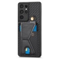 For Samsung Galaxy S21 Ultra 5G Carbon Fiber Wallet Flip Card K-shaped Holder Phone Case(Black)