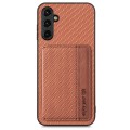 For Samsung Galaxy A54 5G Carbon Fiber Magnetic Card Wallet Bag Phone Case(Brown)
