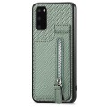 For Samsung Galaxy S20 Carbon Fiber Vertical Flip Zipper Wallet Phone Case(Green)