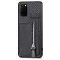For Samsung Galaxy S20+ Carbon Fiber Vertical Flip Zipper Wallet Phone Case(Black)