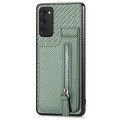 For Samsung Galaxy S20 Ultra Carbon Fiber Vertical Flip Zipper Wallet Phone Case(Green)