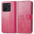 For Xiaomi 13T / 13T Pro Four-leaf Clasp Embossed Leather Phone Case(Magenta)