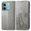 For Xiaomi Redmi Note 13 5G Four-leaf Clasp Embossed Leather Phone Case(Gray)