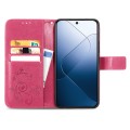 For Xiaomi 14 Pro Four-leaf Clasp Embossed Leather Phone Case(Magenta)