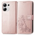 For Xiaomi Redmi Note 13 4G Four-leaf Clasp Embossed Leather Phone Case(Rose Gold)