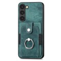 For Samsung Galaxy S21+ 5G Retro Skin-feel Ring Card Wallet Phone Case(Green)