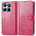 For Honor X6A Four-leaf Clasp Embossed Leather Phone Case(Magenta)
