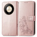 For Honor X9b Four-leaf Clasp Embossed Leather Phone Case(Rose Gold)