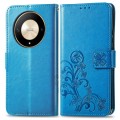 For Honor X9b Four-leaf Clasp Embossed Leather Phone Case(Blue)