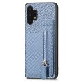 For Samsung Galaxy A32 5G Carbon Fiber Vertical Flip Zipper Phone Case(Blue)
