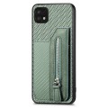 For Samsung Galaxy A22 5G Carbon Fiber Horizontal Flip Zipper Wallet Phone Case(Green)