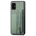 For Samsung Galaxy A51 5G Carbon Fiber Horizontal Flip Zipper Wallet Phone Case(Green)