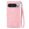 For Google Pixel 9 Embossed Flower Zipper Leather Phone Case(Pink)