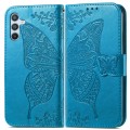 For Samsung Galaxy A14 4G Butterfly Love Flower Embossed Leather Phone Case(Blue)