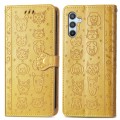 For Samsung Galaxy A14 4G Cat and Dog Embossed Phone Leather Phone Case(Yellow)