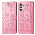 For Samsung Galaxy A14 4G Cat and Dog Embossed Phone Leather Phone Case(Pink)