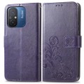 For Xiaomi Redmi 12C Four-leaf Clasp Embossed Buckle Leather Phone Case(Purple)