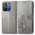 For Xiaomi Redmi 12C Four-leaf Clasp Embossed Buckle Leather Phone Case(Gray)